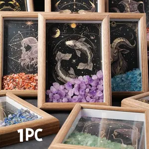 Natural Healing Energy Gem Photo Frame, Zodiac 7 Chakra Crystal Stone, Spiritual Balancing Home Decor, Holiday Gift for Crystal Lovers