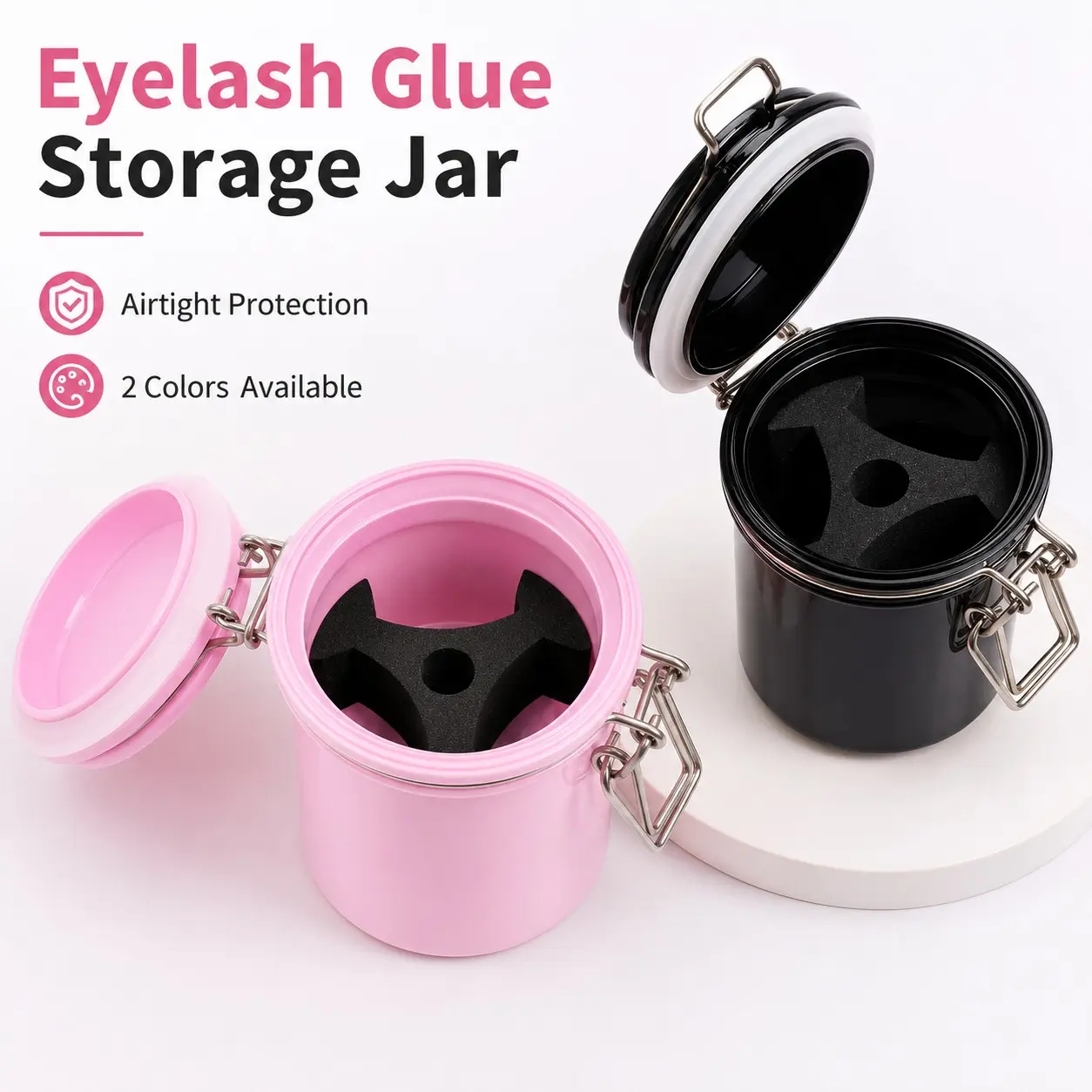 Eyelash Glue Storage Container with Sponge Insert, Airtight Leak-Proof Lash Adhesive Holder, Moisture-Proof Lash Glue Bottle, Professional Tool