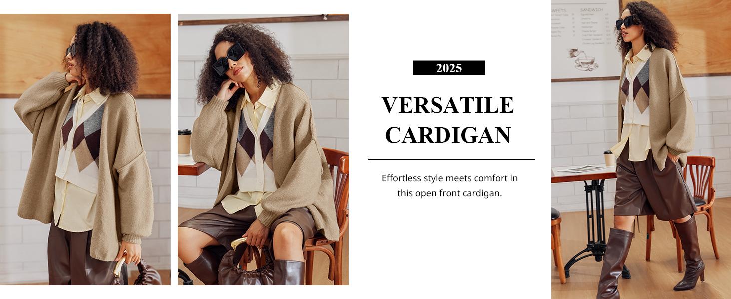 Saodimallsu Womens Oversized Cardigan Sweaters Open Front Chunky Knit Casual Long Lantern Sleeve Fall Sweater Coats chunky  cardigans  for  women SpringStatements