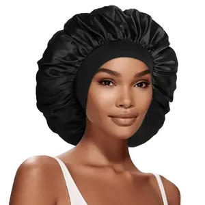 Extra Large Hair Cap, 17inches Silk for Sleeping, Jumbo Silk Sleep Cap for Women Braids Curly Hair Locs 1Pcs (Black)