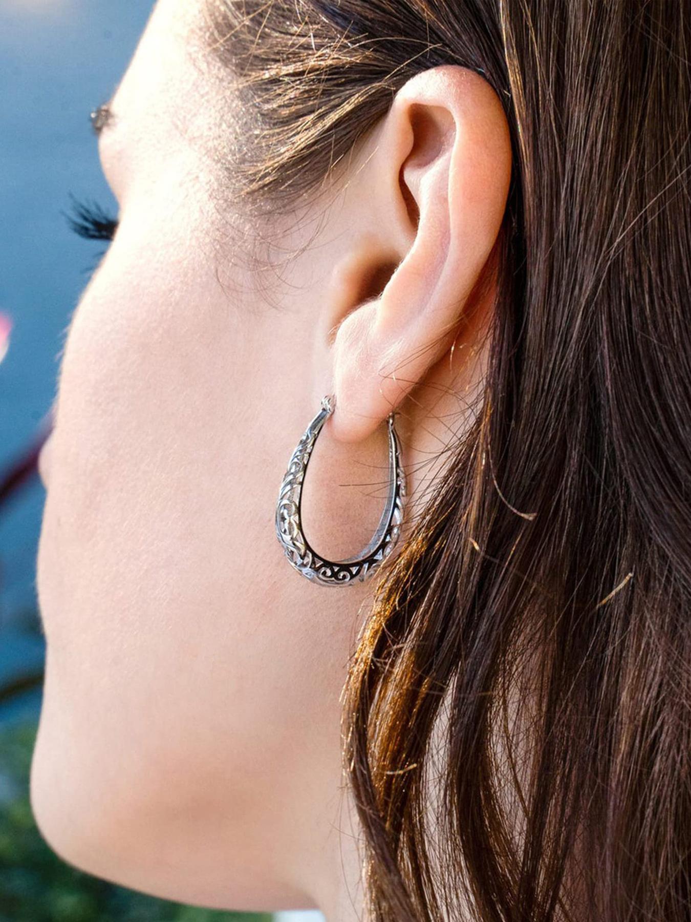 Vintage Hollow Out Design Hoop Earrings, Statement Earrings, Fashion Jewelry for Party, Daily Clothing Decor, Trendy All-match & Exquisite Jewelry for Birthday Gift, Fashionable Hoop Earrings