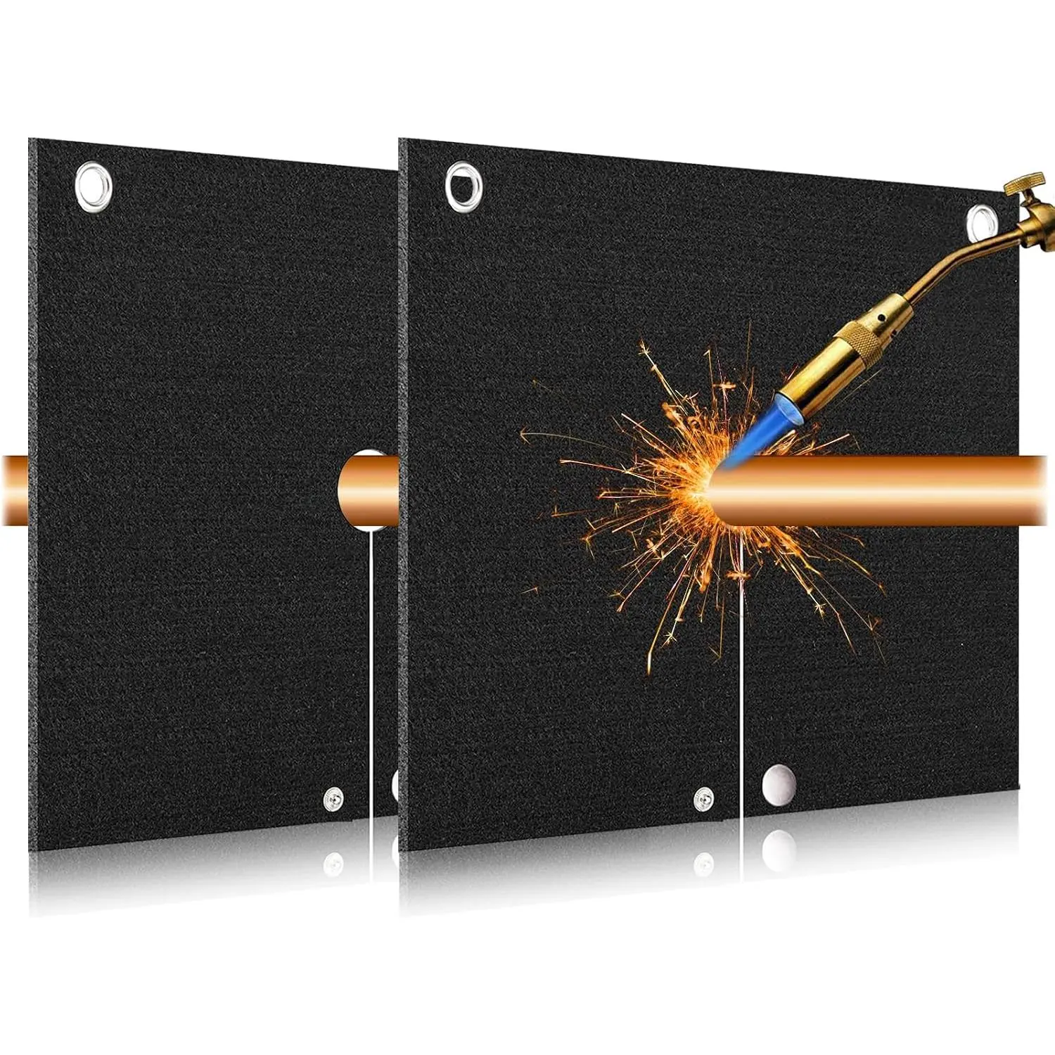 Welding Blanket Fireproof, Soldering Heat Shield, 2 Pack, 12" x 12" | Easy to Hang, Welding Blanket, Welding Pad, Flame Retardant Cloth, Heat Shield Mat, HVAC Tools for  Plumbing Copper Pipe