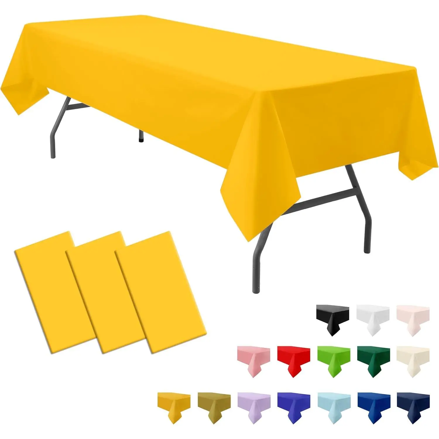 3-Pack  Plastic Yellow Tablecloth Disposable 54" x 108" Rectangle Table Cover Party PEVA Table Cloths for Parties Birthday Wedding Graduation Banquet Fits up to 8 ft Long Tables