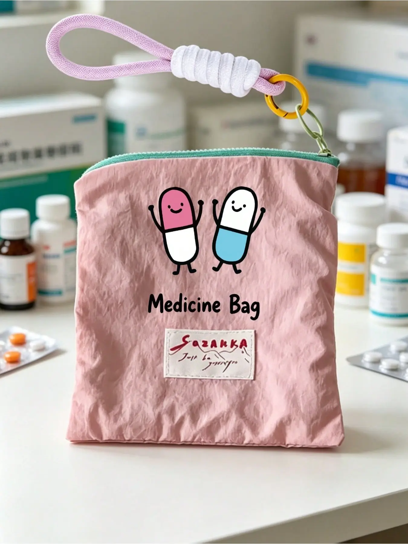 Macaron Color Block Storage Bag with Strap, Large Capacity Nylon Zipper Pouch, Travel Essential, Perfect for Medicines and Small Items
