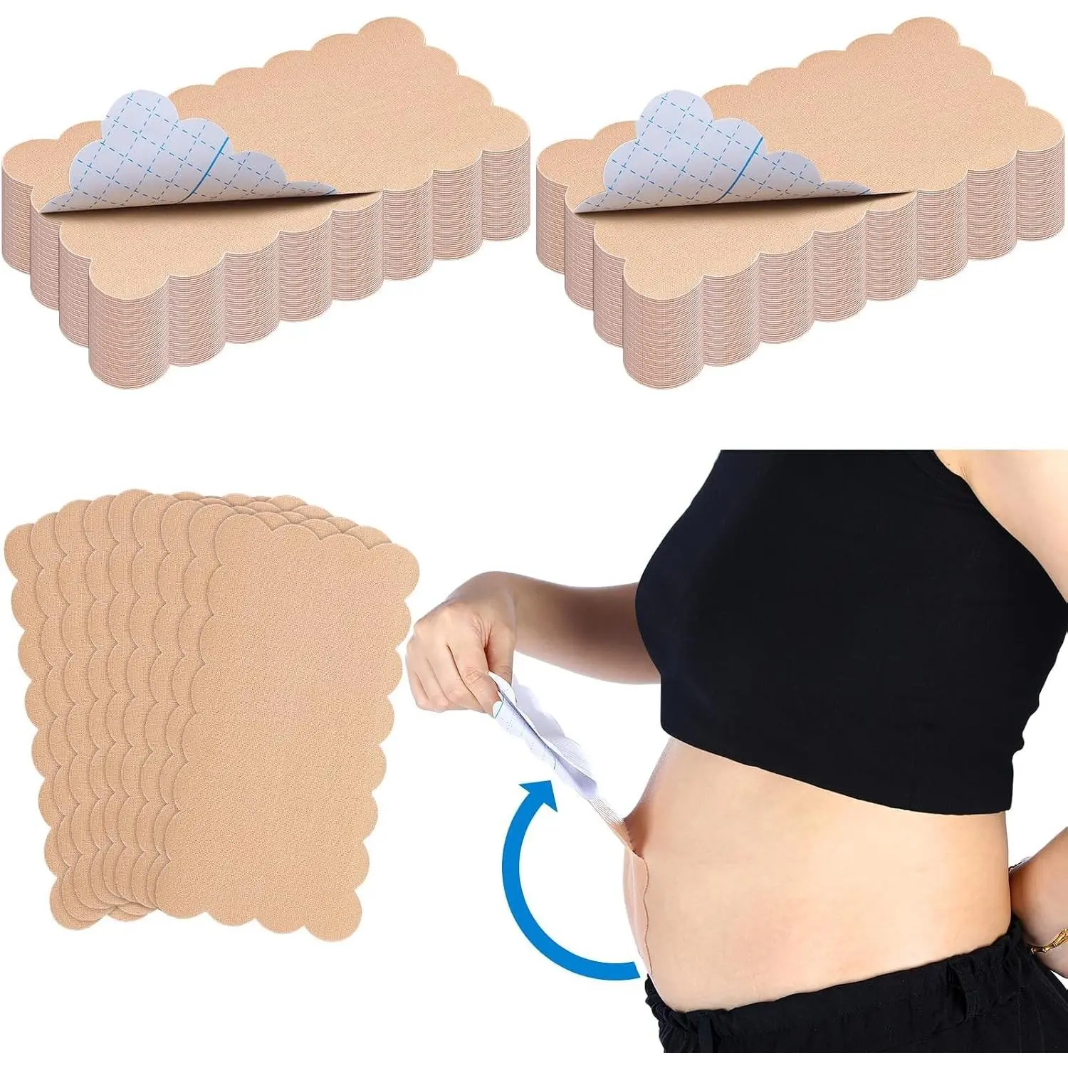 30 Pcs Tummy Tape Precut Kinesiology Elastic Belly Tape for Tummy Lift Leg Back Fat Lift Body Stoma Backless Dresses Wedding Pregnancy