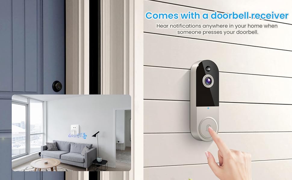 1080p Wireless Video Doorbell Camera, AI Human Detection, 2-Way Talk, Live View, Night Vision, Cloud Storage, 2.4G WiFi Only, Battery, Indoor Outdoor Surveillance (Linen)