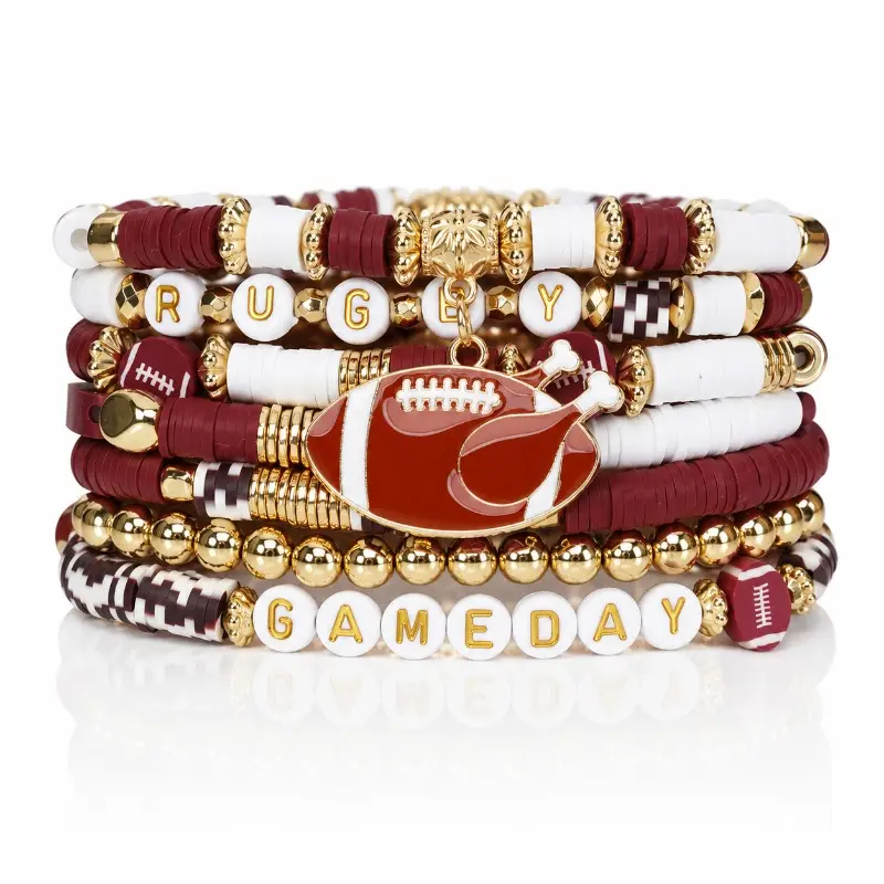 Soprt Rugby Bracelets for Women Stretch Heishi Clay Beaded Bracelets Stylish Stackable Bangles for Game Days Casual Special Occasions Football Jewelry Gift