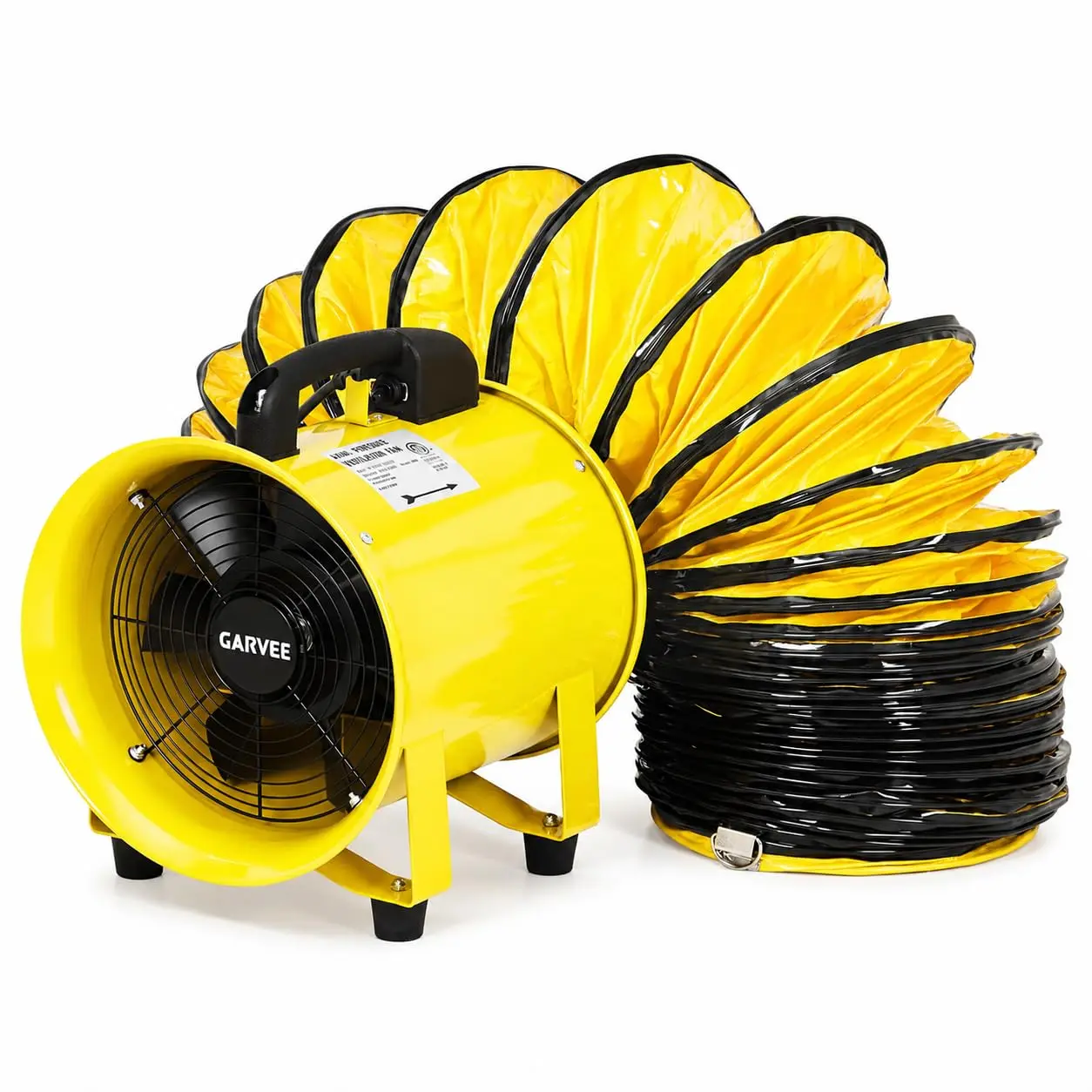 8 Inch High Speed Low Noise Industrial Air Mover Blower Fan, 1100 CFM 3500 RPM Portable Utility Ventilator with 32.8ft Flexible Duct Hose, US Plug Orange for Basement Workshop Warehouse