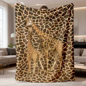 2026 New Arrival Flannel Blanket |   Cozy Giraffe Print, Soft & Tear-Resistant, All-Season Throw, Contemporary Geometric Animal Design In Brown & Beige, Durable Home Decor For Living Room, Bedroom, Giraffe Decor