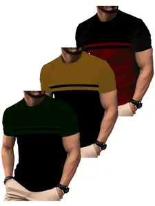 Simple Colorblock T-Shirt, Fine Horizontal Stripes, Casual Long Sleeve Fitted Top, Plain Surface, Random Print, Daily Wear