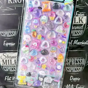 3D Sticker Set, Cute Cartoon Crystal Design, Self-Adhesive Creative Planner Decorations, Solid Relief Stickers for Handmade Projects