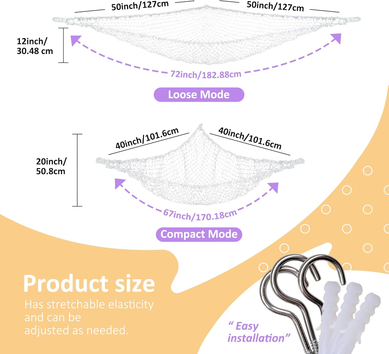 Stuffed  Net Hammock for Plushie Toys, Stuffed  Hammock Corner for ' Room Decor, Ideas for Organizing Stuffy Collection, Easy to hang with Anchors & Hooks, 2 Packs, White