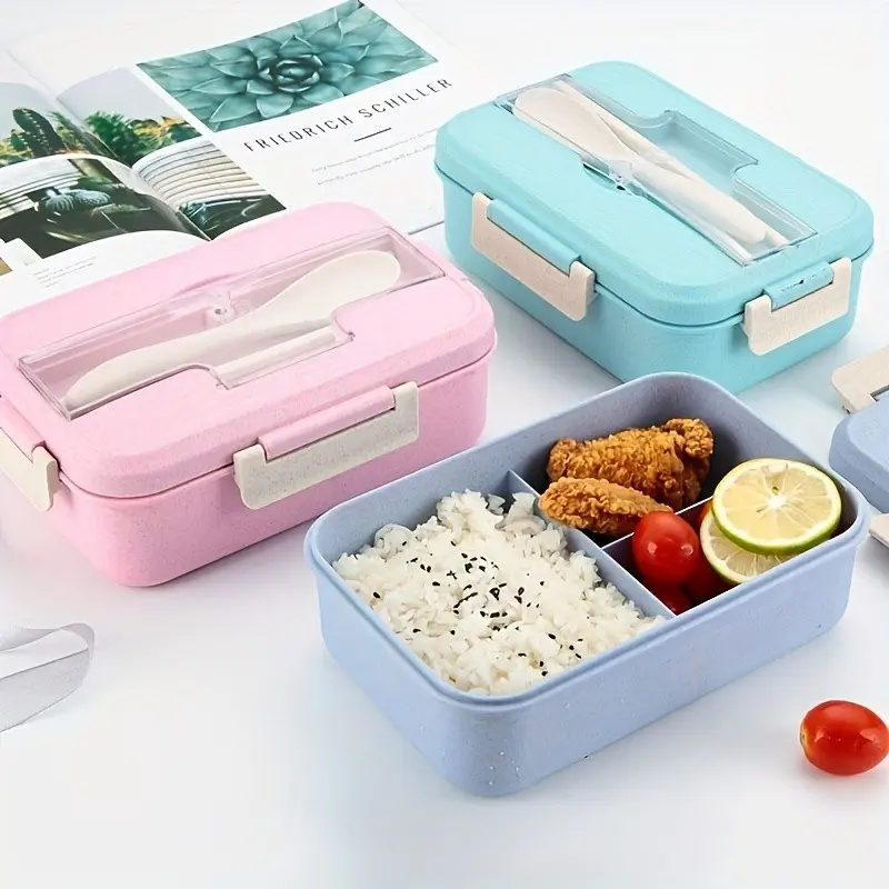 Plastic PP Material Lunch Box, Bento Lunch Box Set with Spoon and Chopsticks, Leakproof and Durable, Ideal for Kids and Adults