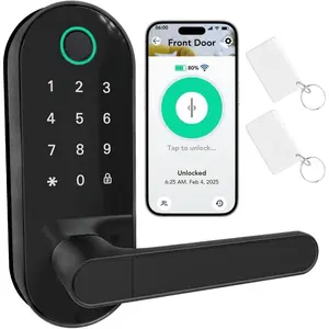Fingerprint  Door Lock with Handle & Keypad - -in WiFi Remote Access, Keyless Entry for Front Door,  & Airbnb, App Control, Compatible with Alexa & , Easy DIY Install