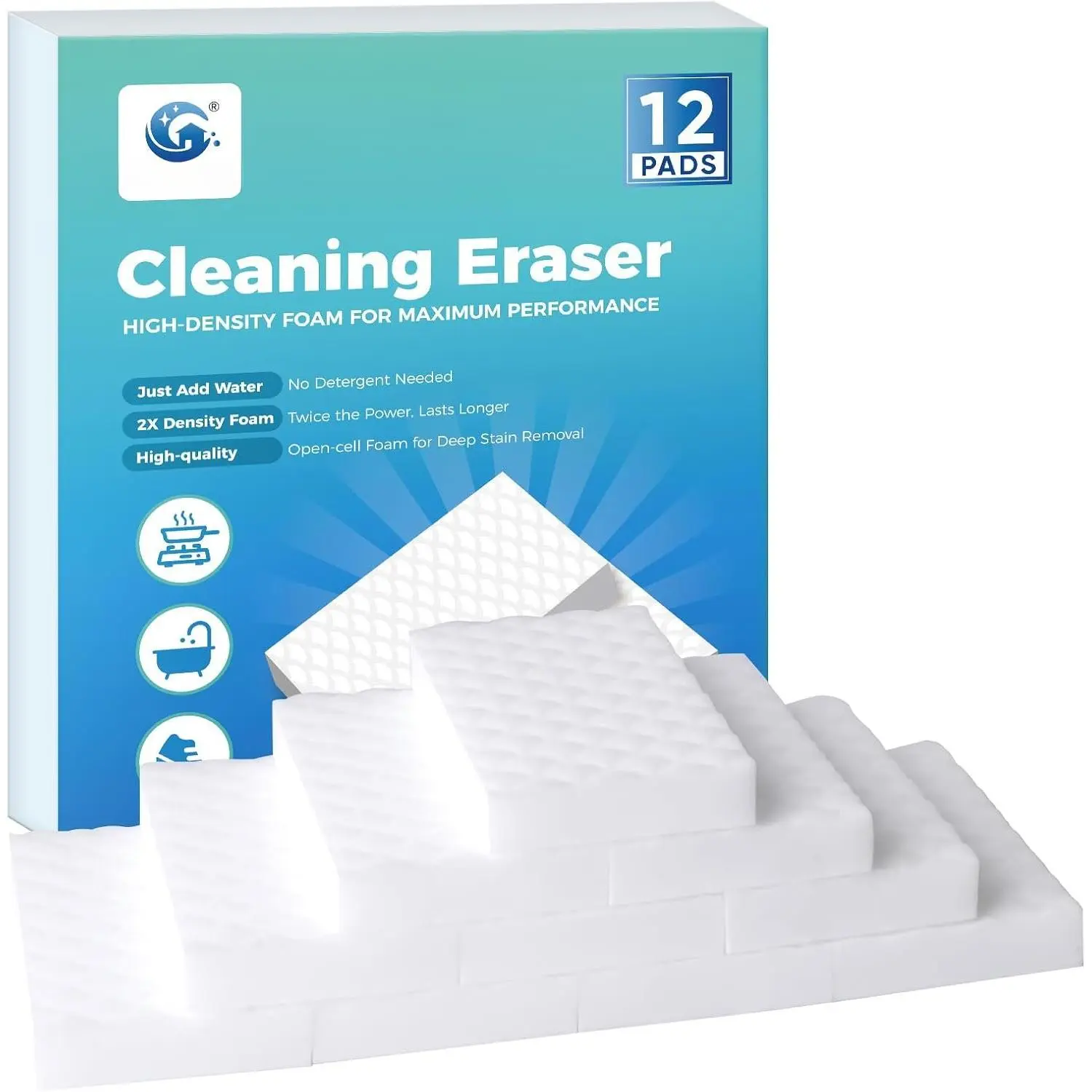 12PK Magic Sponges Cleaning Eraser,    Pads, 2X Density Stronger Sponge for Household, Multi-Surface Cleaning Supplies for Kitchen, Furniture, Bathroom, Sink, Wall, Boat