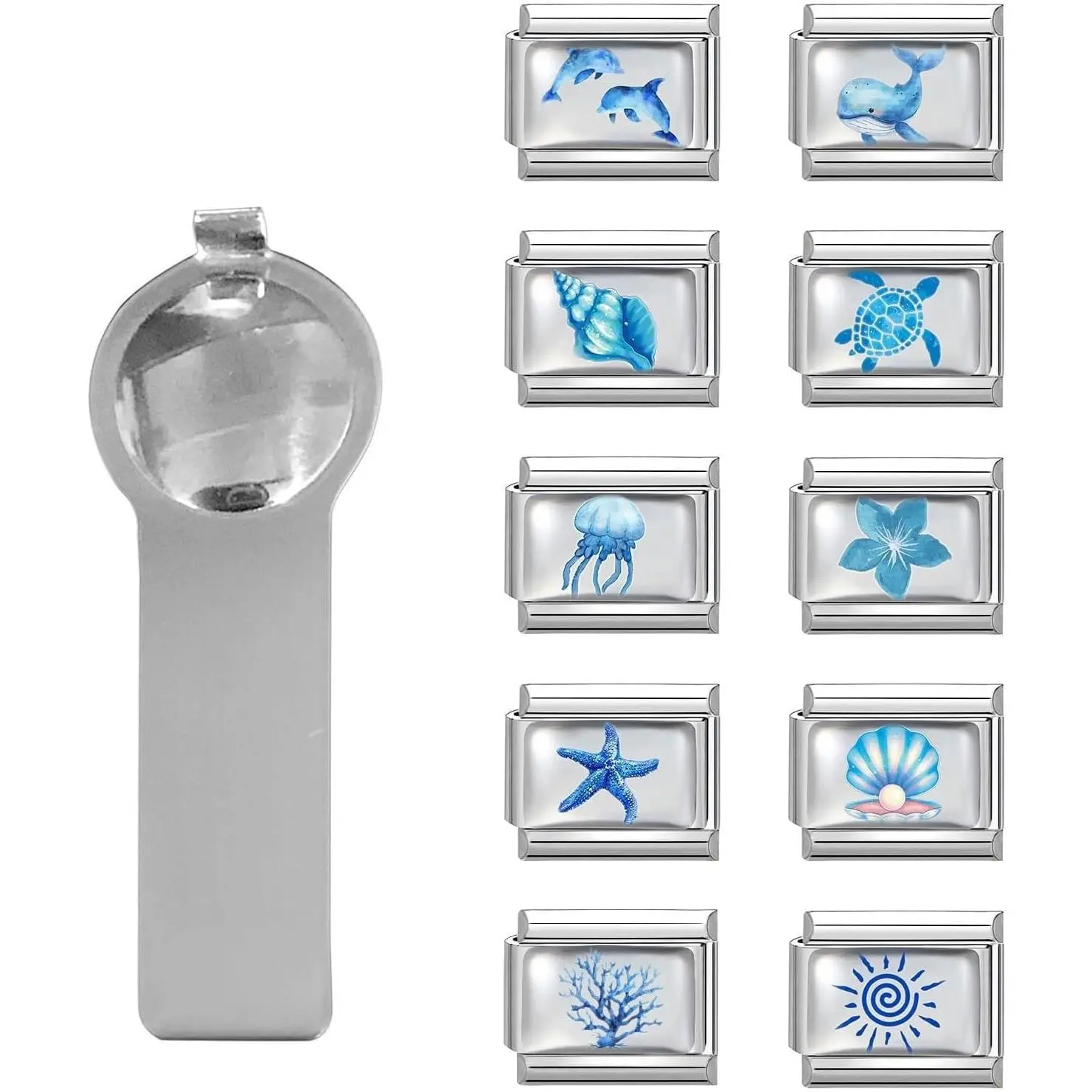 Italian  Bracelet Charms   Set Links Bulk with Opening Tool 9mm Italian Charms Blue  Italian Modular Bracelet Links  DIY  Sea Turtle Crab