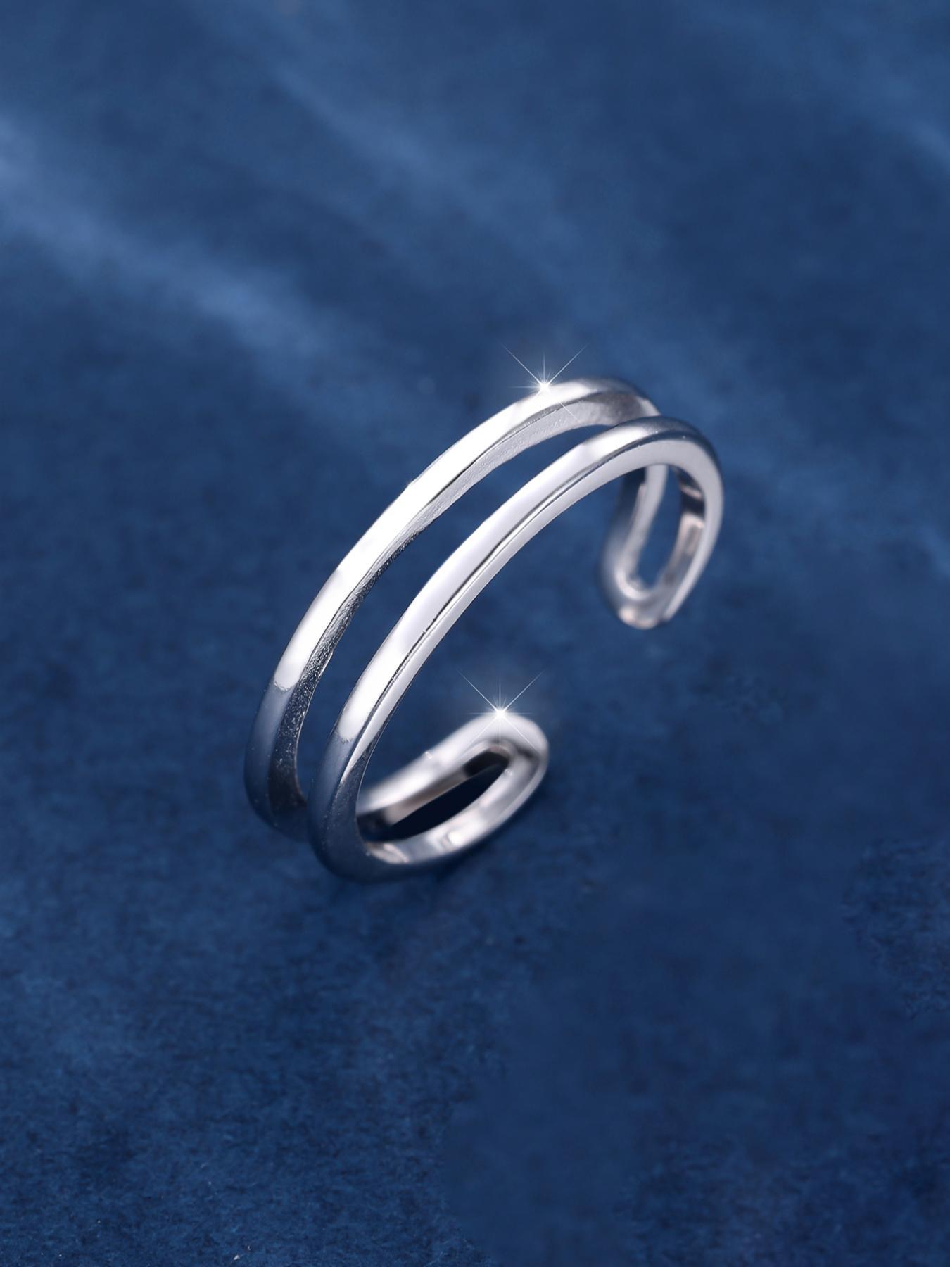 S925 Sterling Silver Hollow Out Double Layer Cuff Ring, Fashionable Toe Ring for Women & Girls, Trendy All-match & Exquisite Jewelry for Birthday Gift