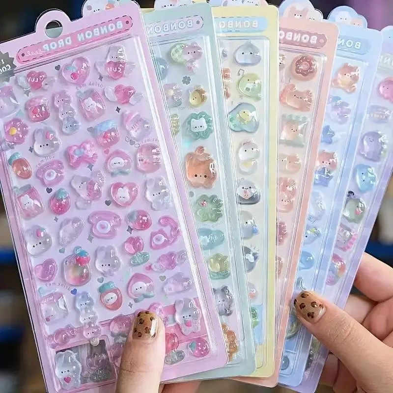 6 Sheets 300 Cute Cartoon Animal 3D Stickers, Light Color Design, Phone Case Decor, Journal Decoration, Fun Stickers, 3D Embossed Stickers