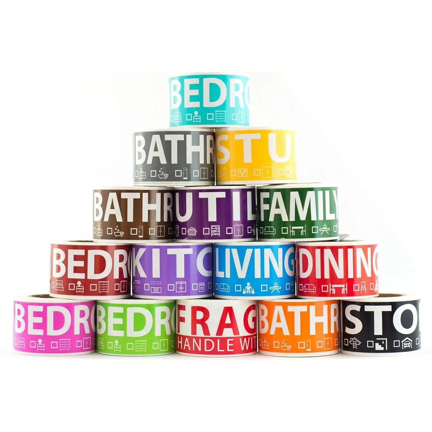 750 Color-Coded Moving Labels for 4 Bedroom Home – Room Stickers & Fragile Labels for Boxes, Wardrobe, Apartment & House Moves