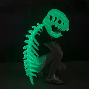 Halloween Night Glowing Fluorescent Dinosaur Skeleton Costume Mask Headpiece, Fun Role Play, Creative Prank Gift, Suitable for Kids, Family, Friends