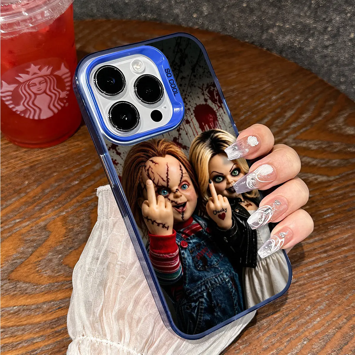 Horror Chucky and Tiffany Shockproof Phone Case for iPhone 7 8 X XR 11 12 13 14 15 16 17 Pro Max Plus AIR 17E Protecitved Cover, Funny Middle Finger, Scary Movie Gothic Halloween