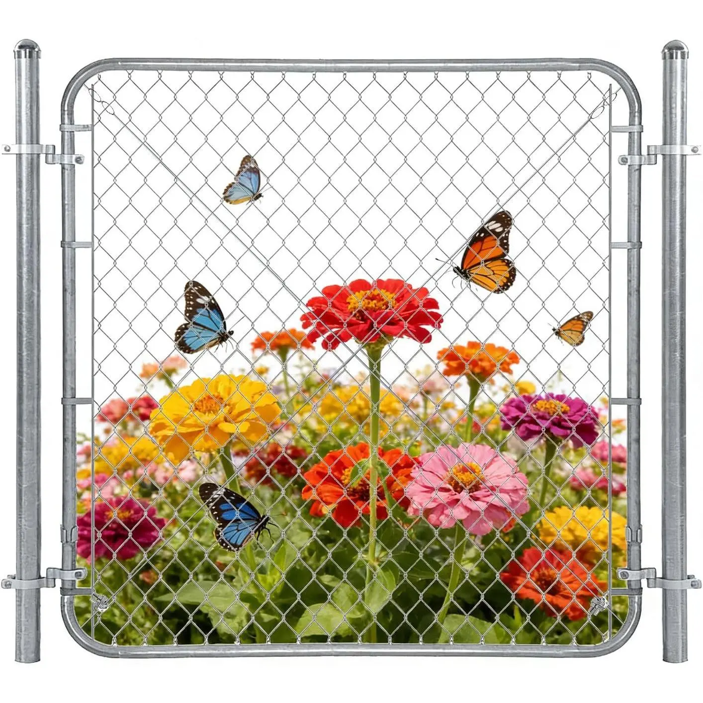 Adjustable Chain Link Fence Gate with Posts 48" H x 24"-72" W, Galvanized Metal Outdoor Fence Gate Kit for Yard, Garden & Farm, Heavy Duty Chain Link Gate for Backyard, Pet Enclosure Side Gates
