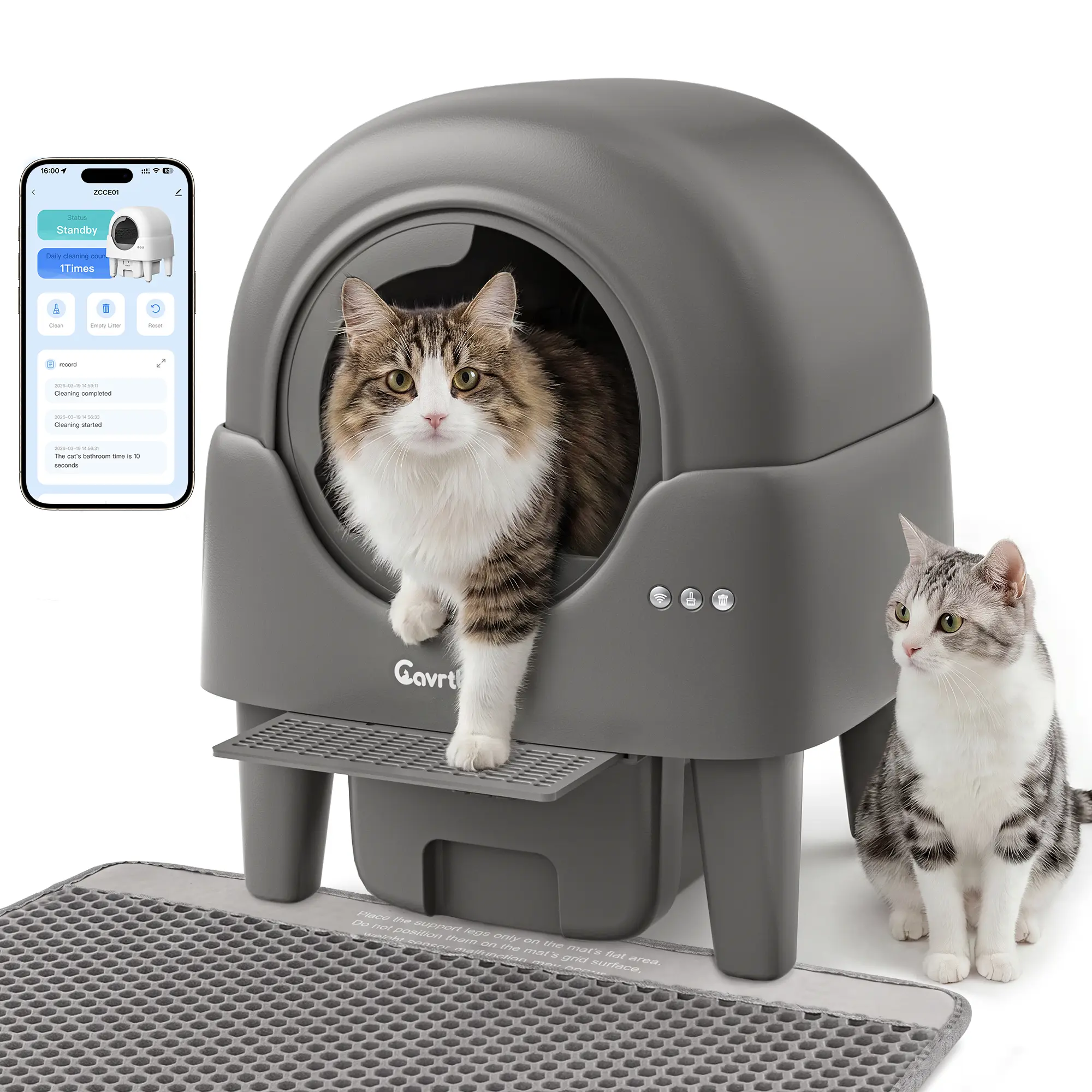 Cavrtbany Smart Self-Cleaning Cat Litter Box, APP or Manual Control, 85L Covered Litter Box with 15L pull-out drawer , Easy-Entry Front Step, 5 Safety Sensors, Quick 3-Minute Assembly, Quiet, Cat toilet for big Cats & Multi-Cat Homes With Free  liners 