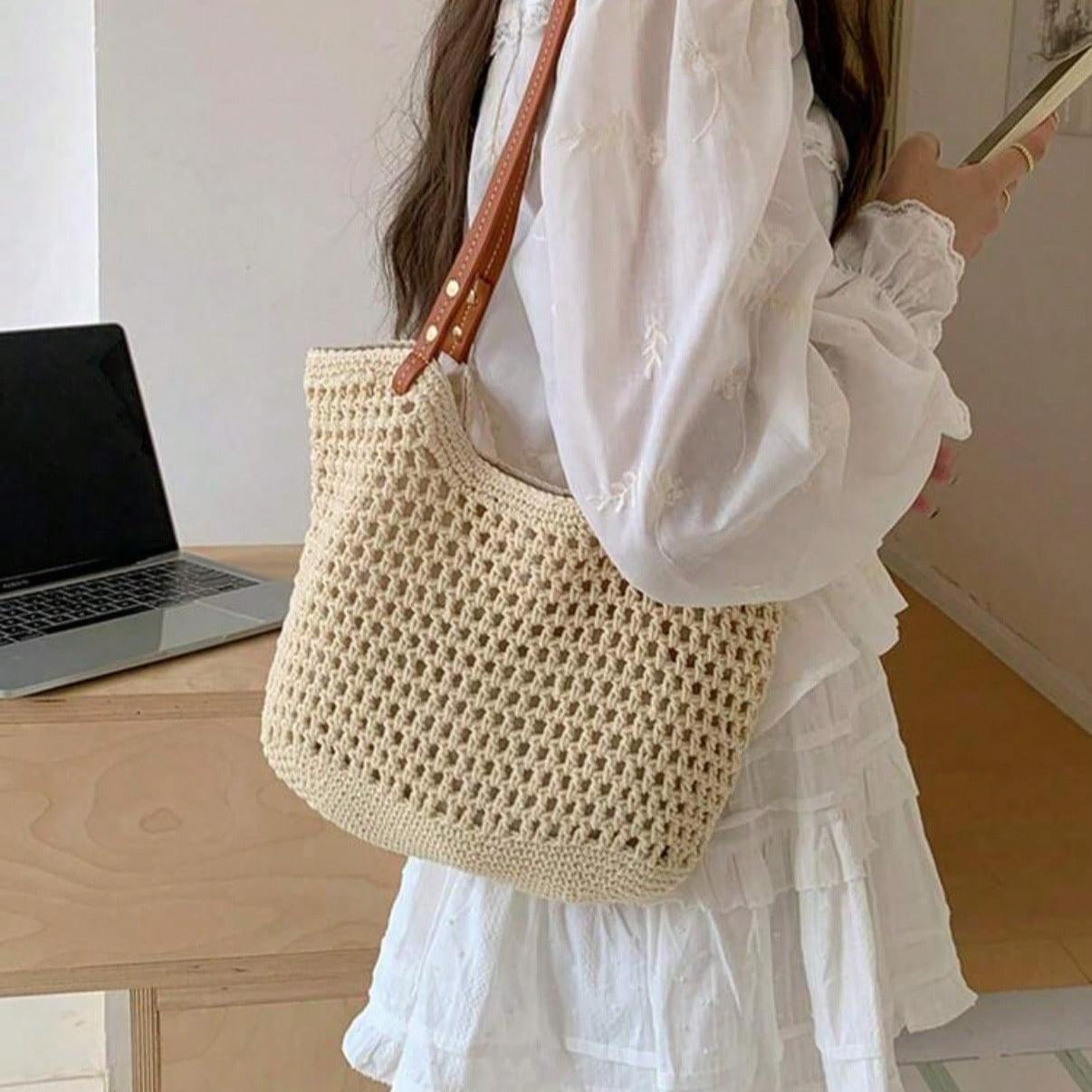 Woven Beach Bag Versatile Shoulder Bag,New Arrival Women Tote Bag,Everyday bag,School Bookbag, Portable Foldable Business Casual Bag Perfect for Beach Vacation,Suitable for Teens,Girls,Women,Commuting School