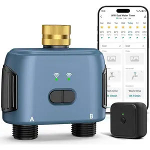 WiFi Water Timer for Garden Hose with Brass Inlet, Hose Timer with WiFi Hub, APP & Voice Control,Up to 20 Watering Plans, 2-Zone Sprinkler Drip Irrigation System Controller for Yard Lawn Watering