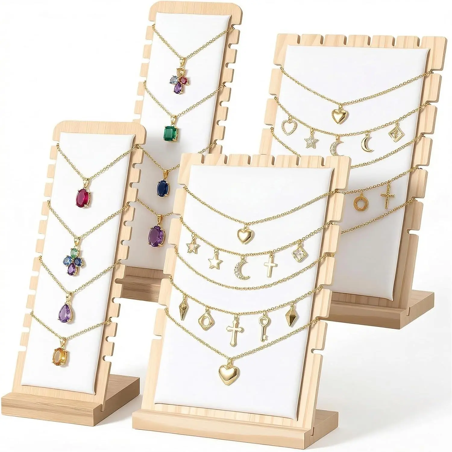 4 count  Necklace Display Stand  Panel |  Necklace Tabletop Display Boards Stand Necklaces Holder for Selling for Necklaces, Pendants and Chains (White)