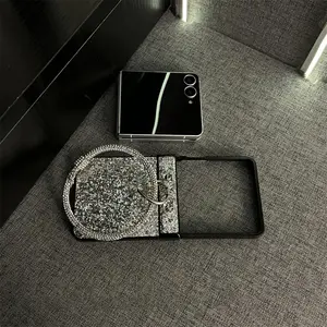 Luxury Glitter Silver Phone Case with Ring Bracelet for Samsung Galaxy Z Flip 7 6 Z Flip6 ZFlip 5 Zflip6 Zflip7 Back Cover