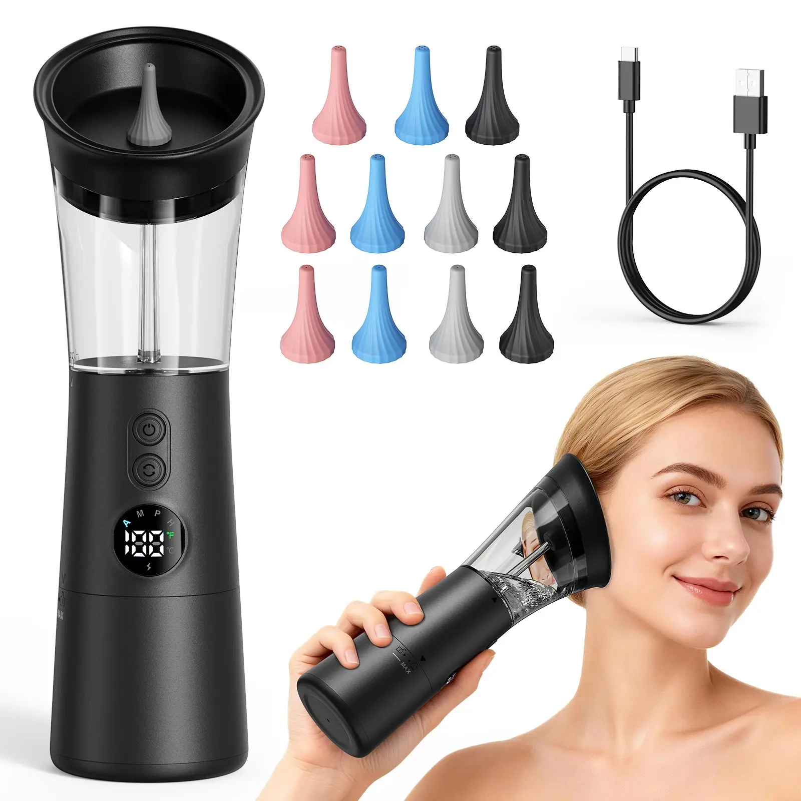 2026 Upgrade Electric Ear Wax Cleaner Kit, Integrated Debris Separation, 2000mah Battery, 4 Pressure Settings, Ipx7 Waterproof, LED Display