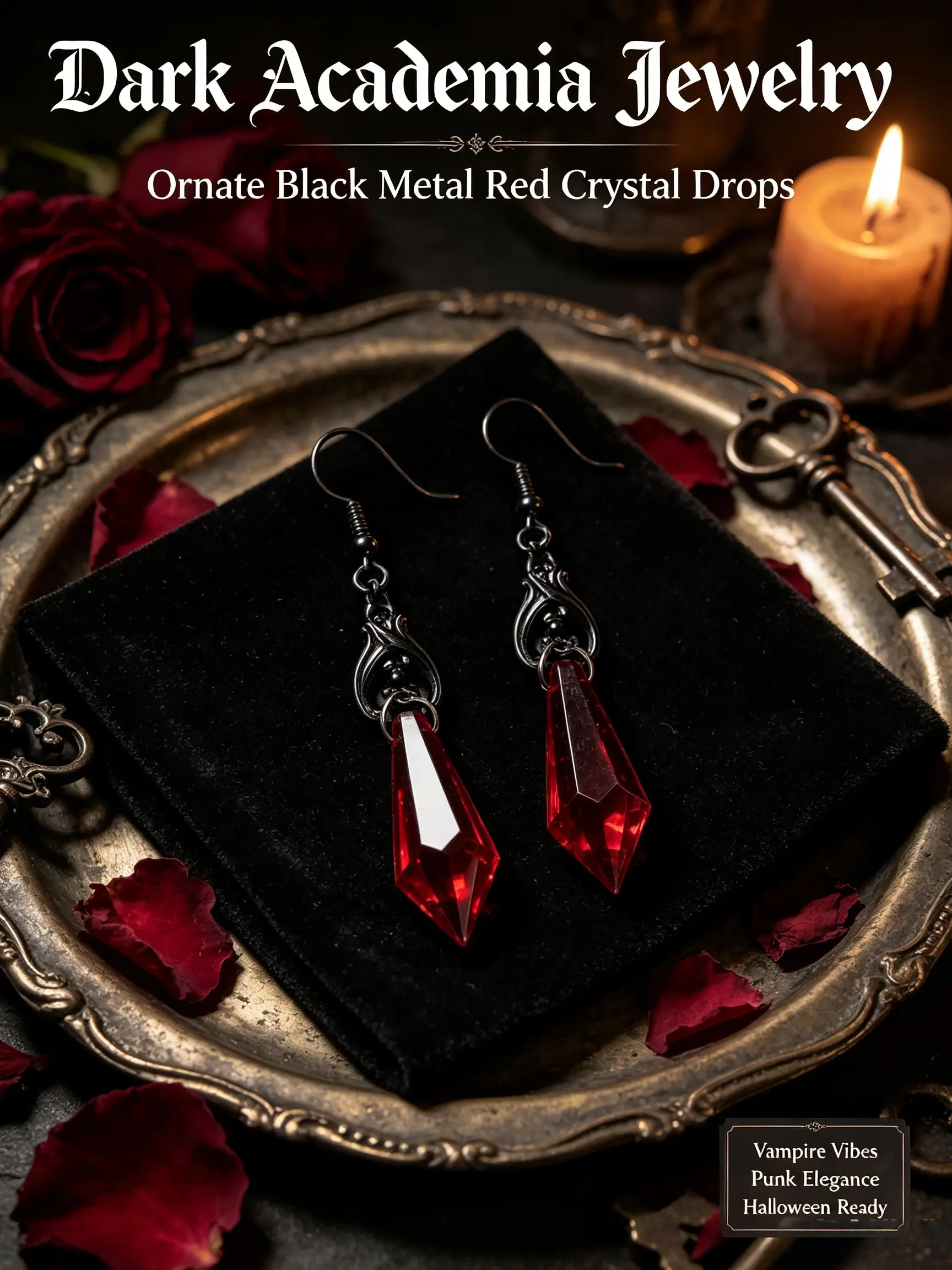 Gothic Bat Earrings with Gemstones, Vintage Vampire Pendant, Halloween Gift🎁, Fashionable Dark Retro Jewelry Set