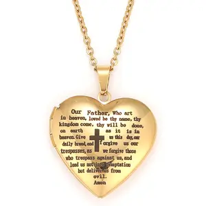 Bible Verse Prayer Locket with English Lord's, That Holds Pictures, Christian Stainless Steel Lockets Gifts for Men Women Girls and Boys