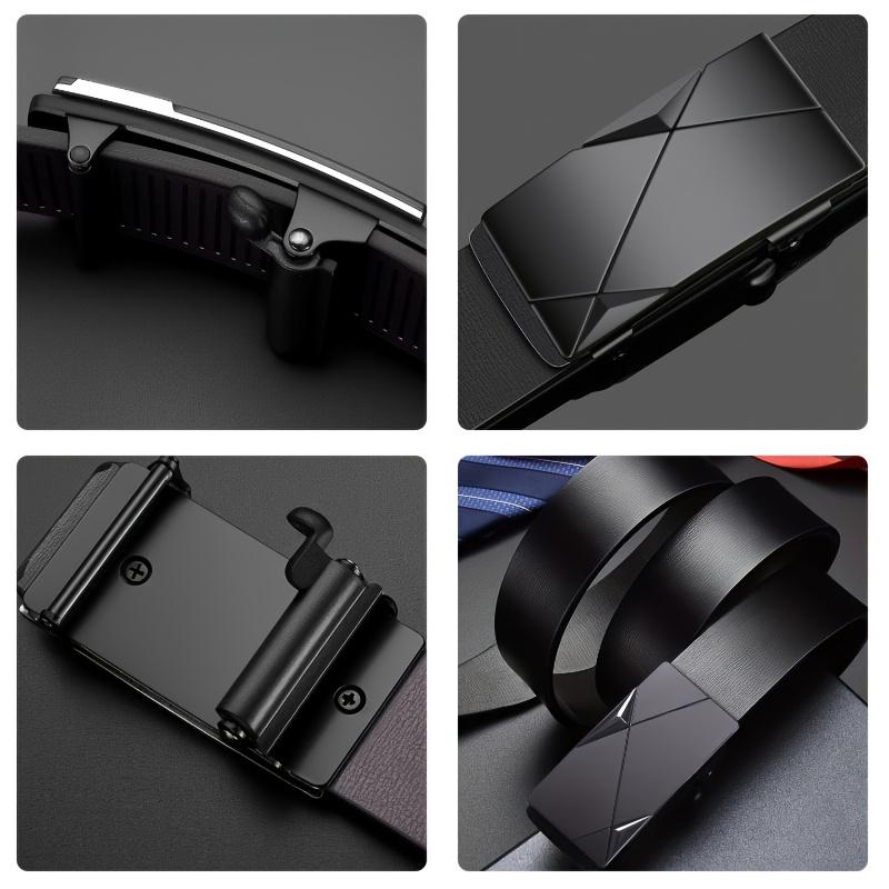 Men's Fashion Faux Leather Belt with Automatic Alloy Buckle Black Business Belt for Jeans Trousers Adjustable Buckle Ideal Gift for Father or Husband Sophisticated Durable Comfortable
