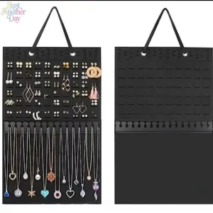 Dual-Sided Wall Hanging Felt Jewelry Storage Organizer, Multi-hole Earring Slots & Necklace Hanging Loops Design, Punch-free Space-saving Accessory Storage Bag for Earrings, Necklaces, Rings & Bracelets