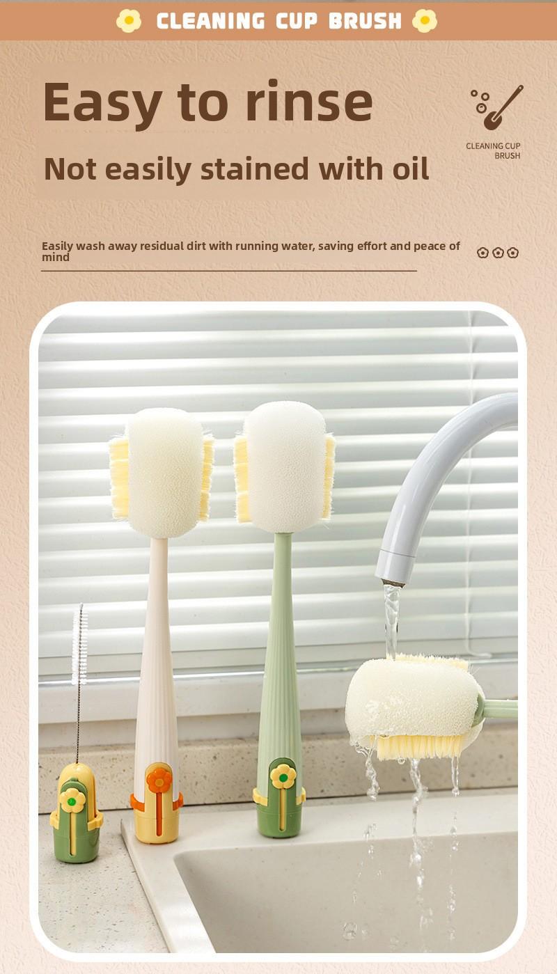 Long-handled multi-functional 5-in-1 cup brush, a handy tool for cleaning water cups, specially designed for cleaning thermos cup lids and baby bottles
