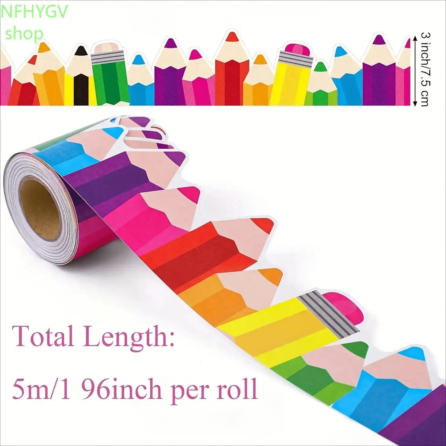 Pencil-Themed Bulletin Board Border Roll, Colorful Pencil-Shaped Trim For Display Boards, Classroom Decoration And Teacher Supplies for Back-To-School And Student Workspaces