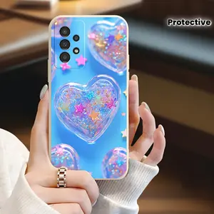 Transparent heart-shaped glitter beads, stars, dreamy light print phone case, suitable for Samsung Galaxy A14 A15 A16 A35 S21/S22/S23/S24/S25/S26 FE/Plus/Ultra