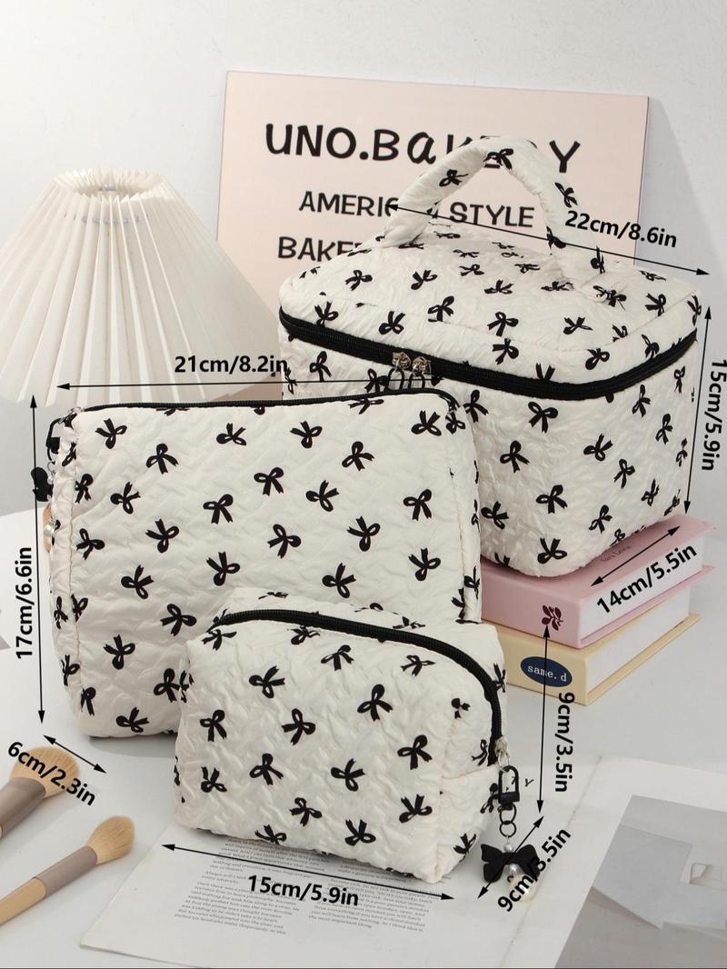 Bow Pattern Makeup Bag Set, Multi-functional Makeup Storage Handbag, Portable Zipper Makeup Bag, Travel Toiletry Bag, Cosmetic Pouch, Makeup Container Set