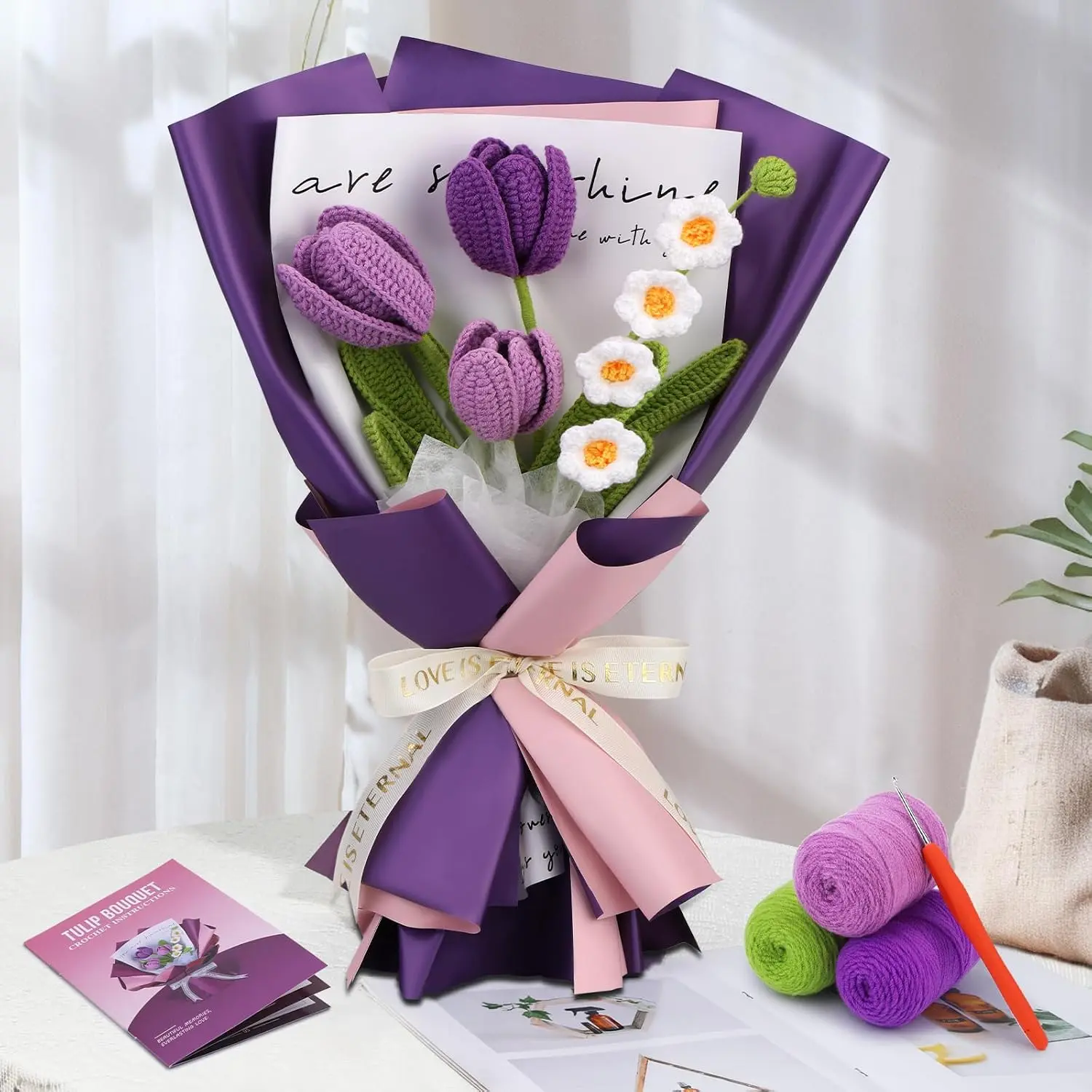 Crochet Kit for Beginners, Flower Bouquet Crochet Kit | Crochet Starter Kits with Step-by-Step Video Tutorials and Hook for Adults DIY Craft Birthday Wedding Present,  Decor