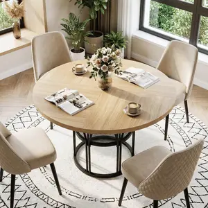 47 Inch Space-Saving Round Dining Table with Storage Shelf, Sturdy Metal Frame Industrial Table Seats 4–6 for Apartment & Office