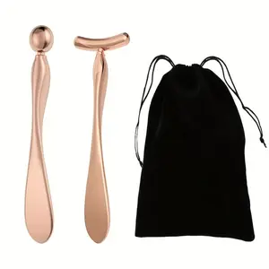2 stainless steel facial roller massager tools - manual non electric eye massage stick, used to reduce swelling and wrinkles, portable facial roller with ergonomic grip, suitable for home use, women's gift