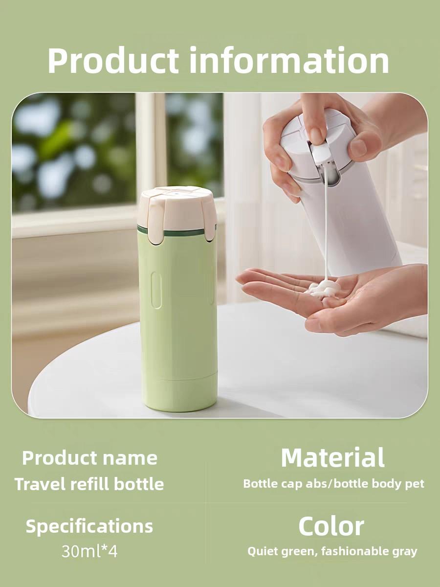 Four in one travel toiletries are divided into bottles, portable cosmetics/shampoo/lotion storage bottles, which can hold four kinds of toiletries, sealed, leak proof, extrusion free, compact, and can be carried on the plane