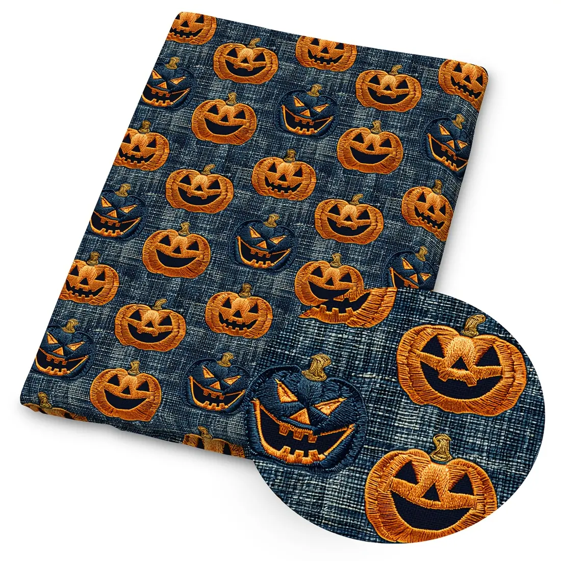 1pc of Imitation 3D Denim Halloween-Themed Print Fabric - Black Cat, Pumpkin, Haunted House, And Skull Patterns, 59X19.68 Inches (150X50 Cm), Suitable for Patchwork Crafts, Halloween Craft Materials, And Wallet Making