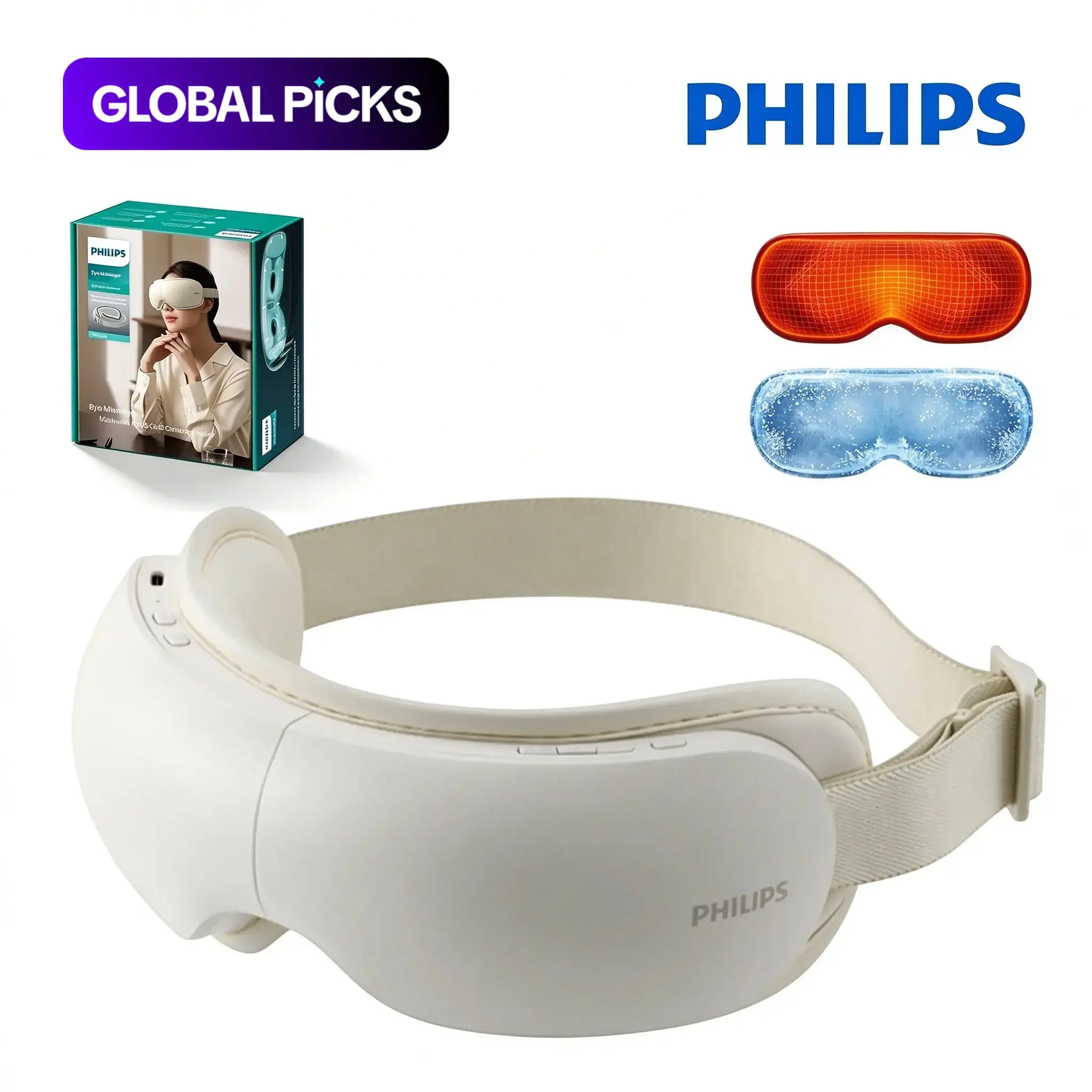 PHILIPS Eye Massager with Heat & Cooling for Eye Strain & Puffiness, Airbag Compression, Foldable Rechargeable Mask with 113°F Warm Therapy, Ease Your Migraine & Eye Strain, Ideal Gift for Men & Women, Convenient Use for Home Office #GLOBAL PICKS