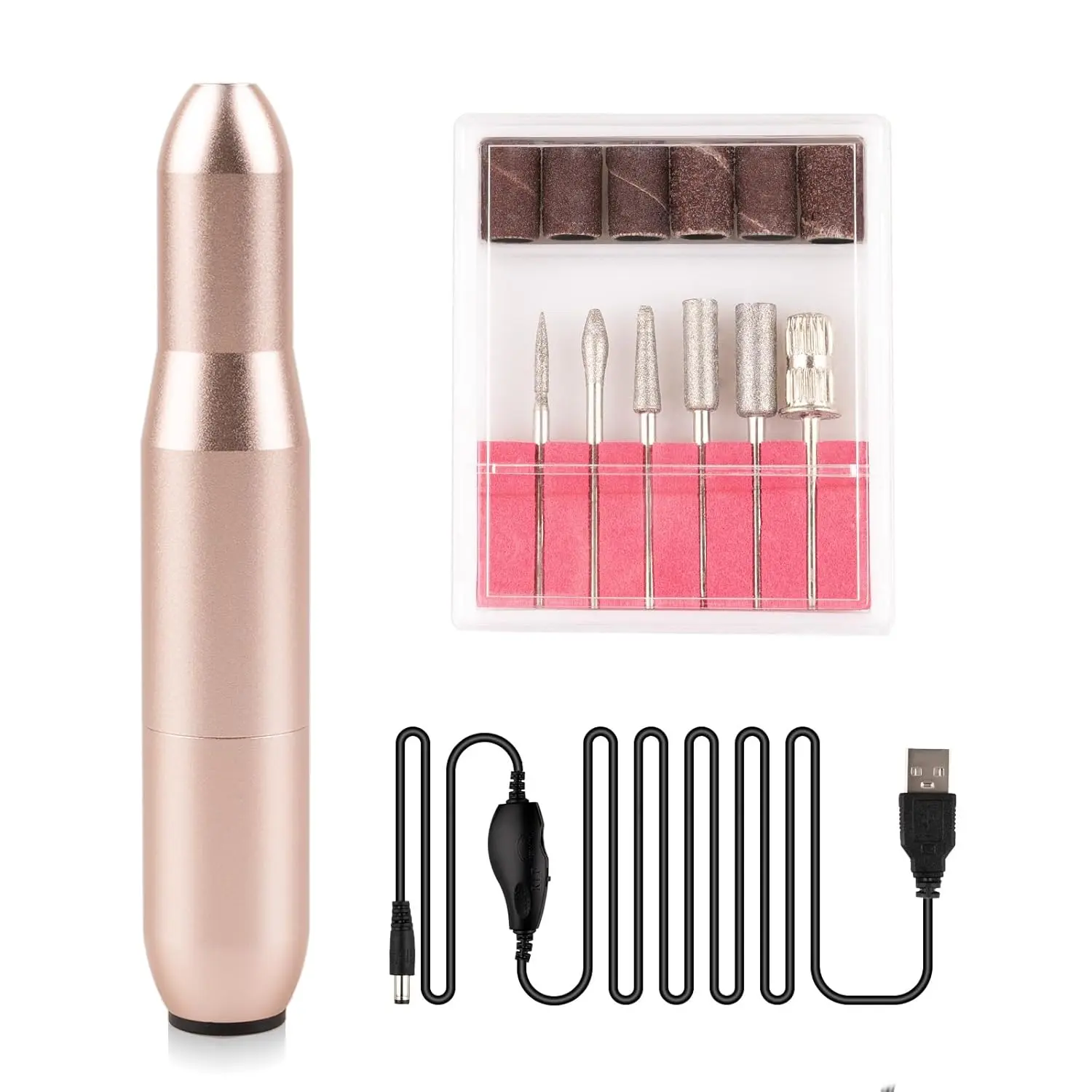 Electric Nail Drill Set, Professional USB-Powered Nail Drill Machine for Acrylic Nail Kit, Complete Manicure and Pedicure Tool with Nail Drill Bits and Sanding Bands for Salon and Home