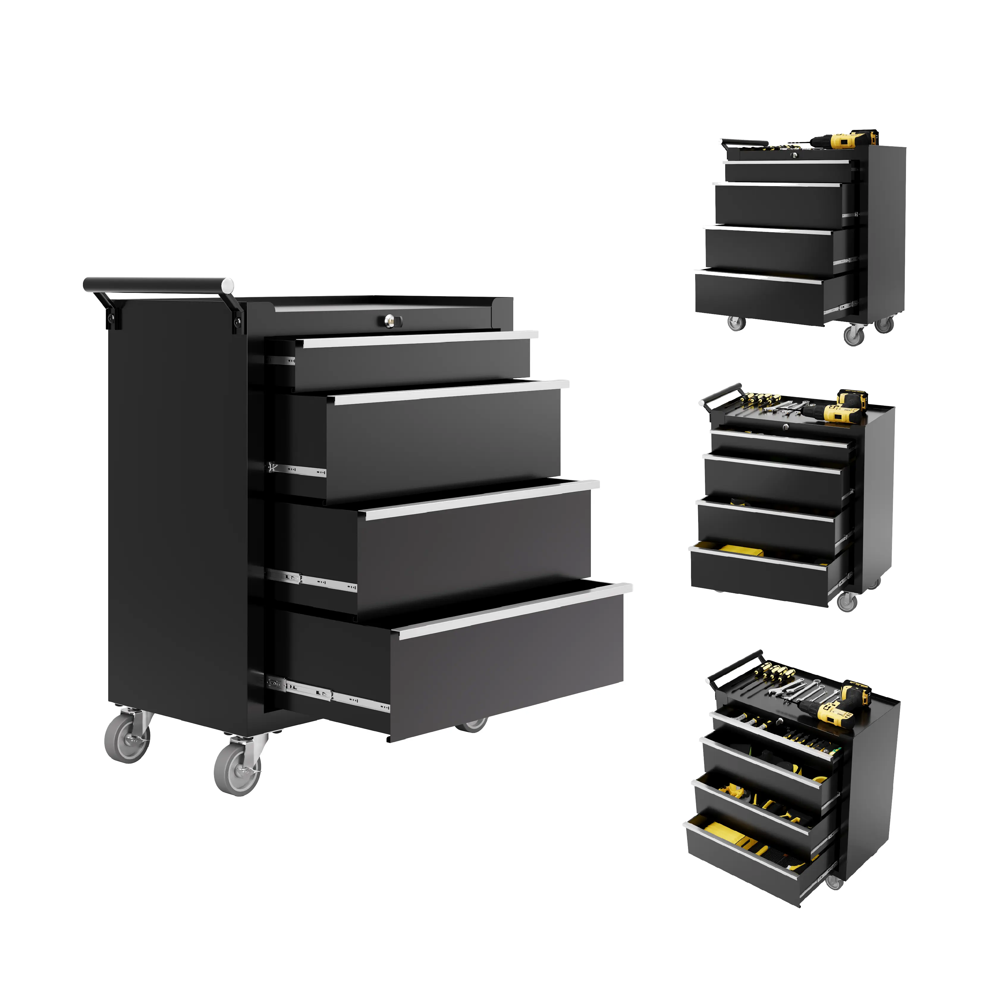 4-Drawer Rolling Tool Chest with Wheels - Heavy Duty Steel Tool Cabinet with Lockable Drawers & Brake Casters, Mobile Tool Storage Organizer for Garage, Workshop, Mechanic