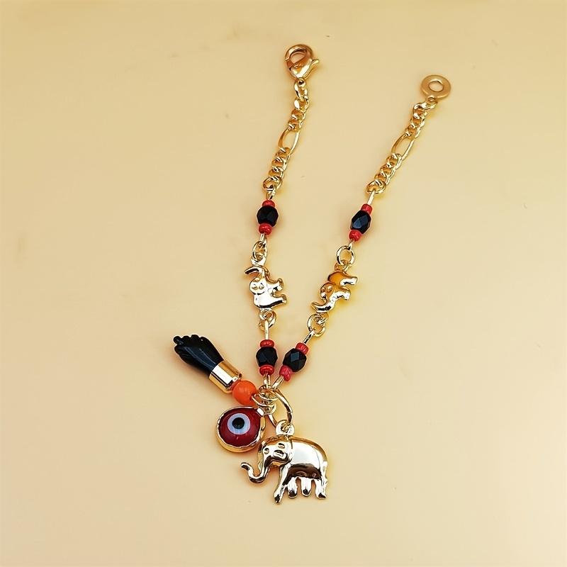 1pc Fashion Animal Charm Bracelet, Alloy Chain with Elephant and Evil Eye Pendants, Multi-Color Beaded Jewelry, Gift for Women