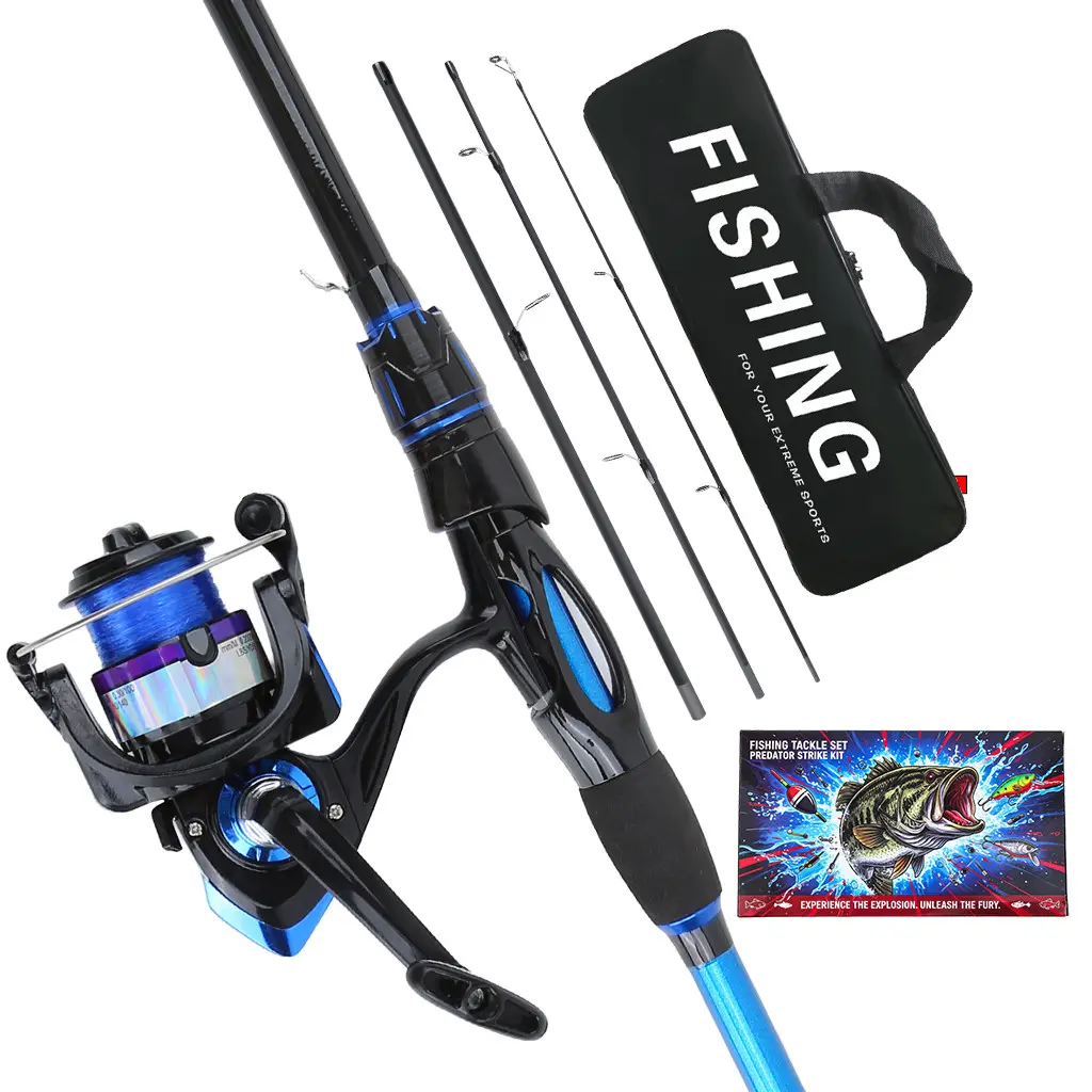 Portable Lure Rod Set, Blue Simple Sports Style, 1.8m Four-Section Telescopic Rod, Pre-Tied Spool Reel, Storage Bag, Beginner Freshwater Fishing Kit, Fishing Combo, Fishing Gear, Fishing Equipment
